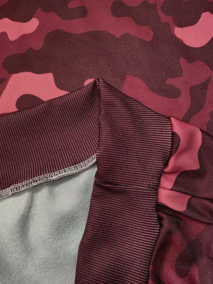 INAWLY 迷彩印花复古百搭红色女式圆领抓绒卫衣 - 彩色 - 查看 4