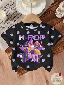 Toddler Girls' Casual Comfortable Elegant Cute, Girl Group Heart & Letter Print Round Neck Short Sleeve T-Shirt - Multicolor - View 2