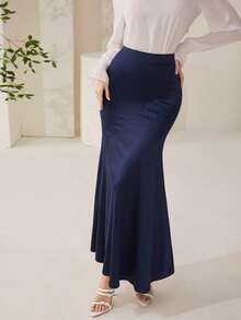 Veilorie Women's Solid Color Elegant Versatile Date/Commute Mermaid Skirt - Blue - View 1
