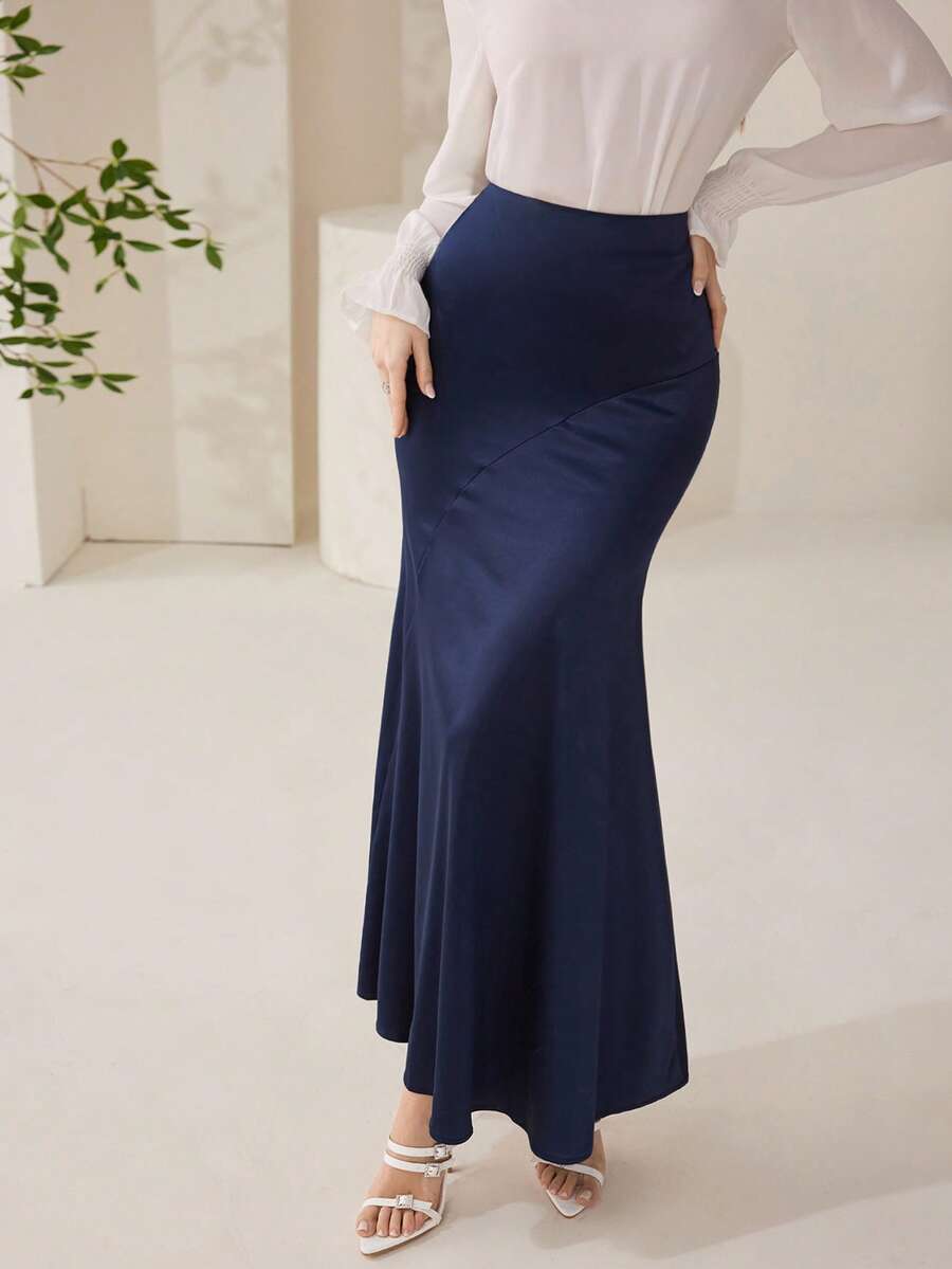 Veilorie Women's Solid Color Elegant Versatile Date/Commute Mermaid Skirt - Blue - View 1