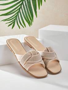 SHUZIA Women's Minimalist Casual Comfy Crisscross Flat Sandals - Beige - View 7