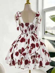 Sweetra 大码女士不规则碎花弹力面料连衣裙，露背系带腰身可调节蝴蝶结，优雅约会之夜、情人节、圣诞节、姐妹聚会、节日、日常通勤皆宜 - 彩色 - 查看 2