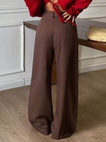 DAZY 女士宽松阔腿裤，休闲街头风，秋冬款 - 棕色 - 查看 2