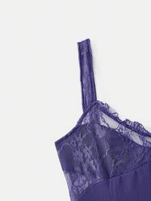 SHEIN Unity Deep Purple Maxi Dress,Lace Bust Detail Delicate Straps Soft Ruffled Skirt Elegant Summer Evening Party Dress French Parisian Style - Purple - View 5