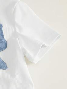 Elladie kids 浅蓝色少女可爱修身圆领短袖蕾丝蝴蝶结T恤搭配长款蝴蝶结运动裤两件套。蕾丝蝴蝶结上衣，蝴蝶结服装，蓝色蝴蝶结套装，浅蓝色套装，女孩蓝白套装，蝴蝶结服装，蝴蝶结裤子，少女可爱浅蓝色圆领短袖蕾丝蝴蝶结上衣搭配长款蝴蝶结运动裤套装。优雅派对礼服。夏季服装。 - 淺藍色 - 查看 5