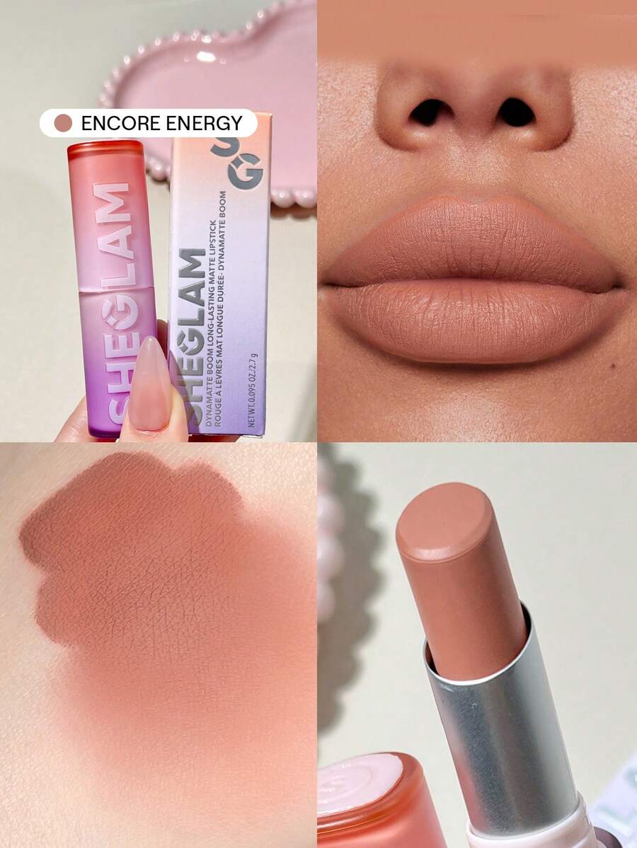 SHEGLAM Dynamatte Boom Long Lasting Matte Lipstick-Encore Energy 20 Colors Creamy Matte Waterproof Lipstick Amazing Non-Stick Cup Transfer-Proof Lipstick Lip Combo Brand Beauty Makeup Face Paint Cosmetic For Women Girls Perfect For Winter Spring Ideal For Y2K Fancy Fashion Suitable For Birthday Gift Party Ready Best Color - Encore Energy - View 1