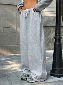 Muchica Y2k Clothing Women's Letter Print Drawstring Waist Casual Loose Fit Wide Leg Sweatpants - Grey - View 5
