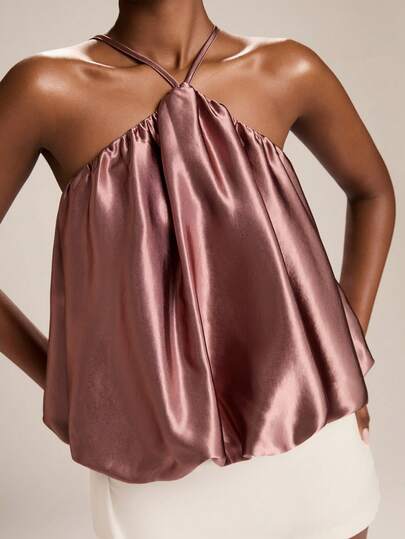 SHEIN BAE Women's Floral Bubble Sleeveless Top, Elegant Blouse For Spring/Summer