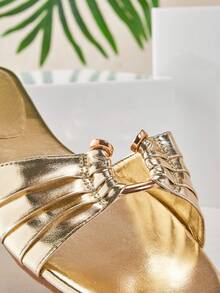 SHUZIA New Fashionable Ladies' Gold Slip-On Sandal Square Toe Sexy Cute Comfortable Holiday Spring Summer Holiday Valentine Vacation Shoes - Gold - View 7