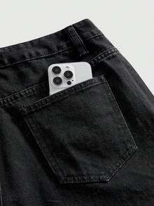 ROMWE MEN Street Life 男士黑色花卉水钻牛仔短裤 - 黑色 - 查看 5