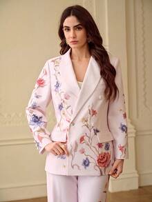 ZEYLAH Printed Loose Double-Breasted Blazer, Spring/Summer - Pink - View 4