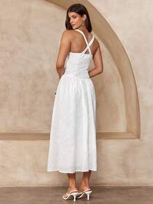 Enchnt Spring/Summer Romantic Women's White Hollow Embroidery Square Neck Princess Dress,Sweet&Elegant For Vacation&Date&Holiday&Going Out&Valentine's Day,Spring Outfit Women - White - View 7