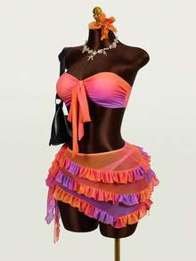 Zestiva Basics 女士性感扎染印花抹胸比基尼套装 - 粉色 - 查看 5