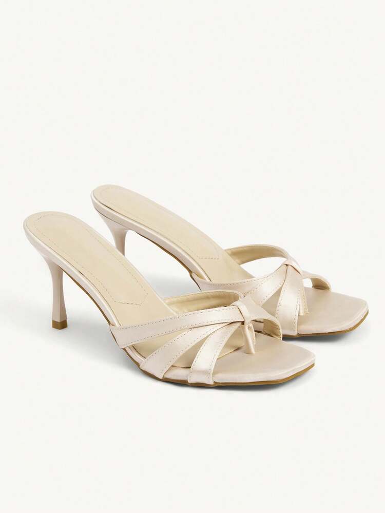 CUCCOO CHICEST Women's Fashion Square Toe Gold Color Flat Thong Sandals, Simple Thin High Heel Party Dress Sandals For Christmas
