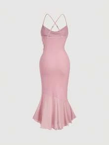 SHEIN MOD 女士碎花休闲长裙 - 粉色 - 查看 4