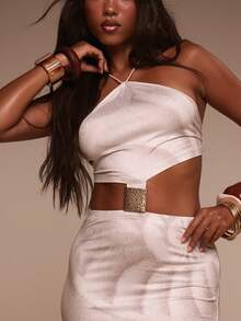 MUSERA Đầm maxi dáng dài, họa tiết vỏ sò, viền vàng, khoét eo, thích hợp cho kỳ nghỉ hè, du lịch biển, lễ tốt nghiệp, dạ hội. - Màu be - Xem 3