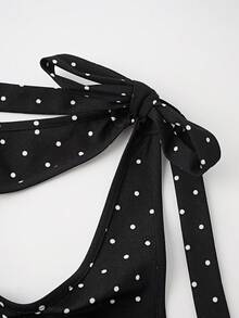 SHEIN Sweetro Women's Polka Dot V-Neck Sleeveless Long Jumpsuit, Spring/Summer - Black - View 4