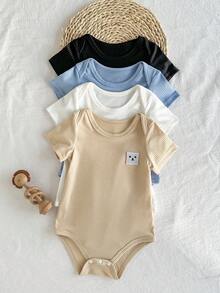 Playful Pals 4pcs/Set Cute Cartoon Print Short Sleeve Bodysuit For Baby Boys, Summer - Multicolor - View 8