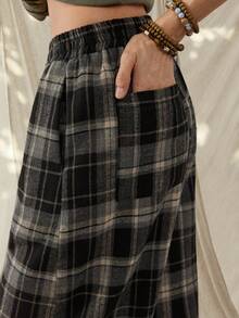 Wildy Quần dài nữ phong cách BOHO kiểu miền Tây cổ điển kẻ caro, cơ bản cho mặc hàng ngày, đi làm, có túi, quần thường ngày mùa xuân/hè cho nữ, quần ống rộng thoải mái cho kỳ nghỉ hè, lễ hội. - Nhiều màu - Xem 7