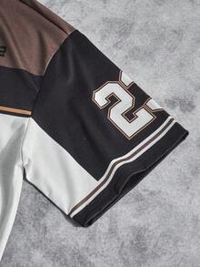 Manfinity ZONE917 Set bărbătesc cu tricou și pantaloni scurți cu decolteu în V, la modă pentru ținute de vară, format din 2 piese - Multicolor - Vizualizare 2