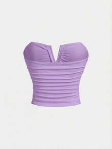 SHEIN MOD Women's Purple Ruched Fitted Sexy Bandeau Top - Purple - View 2