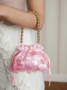 SHECARRY 女士时尚日常携带抽绳亮片手提包 - 淺粉色 - 查看 4