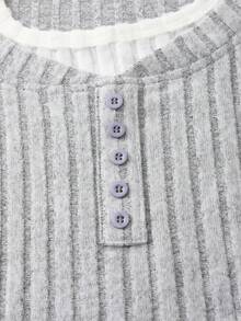 SHEIN Girlism Teen Girl Colorblock 2 In 1 Design Fitted Short Sleeve T-Shirt, Summer Knit Top, Short Sleeve Top, Ribbed Knit Top - Light Grey - View 4