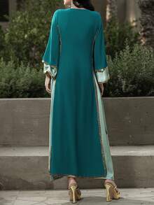 Layrah Chiffon Contrast Color Handmade Rhinestone Decorated Arabian Robe With Headscarf Formal Elegant Party Uxury Evening Dresses Wedding Party Dress Turquoise Teal Dresses For Women - Multicolor - View 3