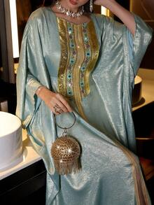 Layrah Đầm cánh dơi màu xanh lá cây thanh lịch, cổ tròn, phối ruy băng, kiểu dáng mùa xuân/hè. - màu xanh lá - Xem 2