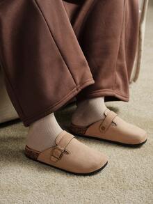 Solecia 女士时尚厚底拖鞋，圆头方扣，配套鞋子 - 杏色 - 查看 5