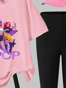 2pcs/Set KPOP Graphic Print Top, Tween Girl Crew Neck Sweatshirt And Leggings Set, Fashionable Casual, Suitable For Autumn/Winte - Multicolor - View 4
