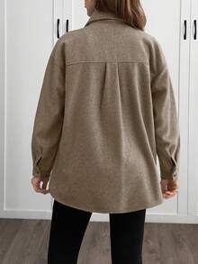 SHEIN Cottnline Solid Color , Rhinestone Details, Over Shirt Jacket - Mocha Brown - View 2