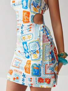 Soleia Vacation Island Elements Hollow Out Drawstring Waist Fitted Tube Dress, Suitable For Holiday, Date, Valentine's Day, Afternoon Tea, Spring/Summer - Multicolor - View 2