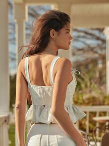 WESTFADE 条纹亚麻上衣，肩带系带 - 彩色 - 查看 2