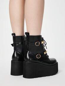 ROMWE Grunge Punk Women Ankle Boots & Booties Valentine's Day - Black - View 5
