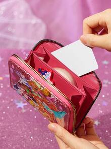 The Winx X SHEIN 1 Piece Cute Cartoon Pattern Character Printed Zipper Pu Leather Short Wallet, Organ Compartment, Card Storage, Suitable For Teenagers And Ladies - Hot Pink - View 4