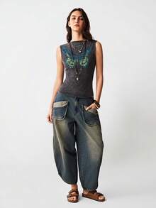Bohemela Áo tank top nữ phong cách Y2K Boho phương Tây, họa tiết bướm, kiểu dáng vintage, giặt và bạc màu, thích hợp cho các lễ hội âm nhạc, mùa hè, áo cơ bản, áo tank top bốn mùa, hoàn hảo cho những buổi đi chơi thường ngày, tụ họp bạn bè, lễ hội âm nhạc, mặc nhiều lớp khi đi dự tiệc hoặc mặc ở nhà thư giãn. - màu đen - Xem 3