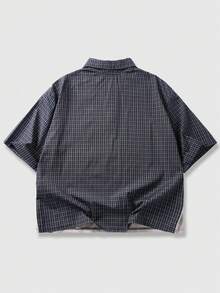 ROMWE MEN Prep Áo polo nam tay ngắn kẻ caro ghép mảnh in chữ và số, kiểu dáng thường ngày, đa năng, phù hợp đi làm. - Màu be - Xem 2