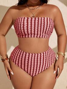 SHEIN Swim Curve Plus Size Women Simple Daily Summer Bikini Swimwear Set - Burgundy - View 5