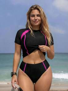 Swim SPRTY 2026 New Vacation Sports Wear 2pcs Set, Solid Color Plus Size Tankini Swimsuit - Multicolor - View 1