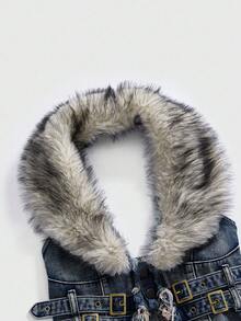ROMWE Hippie Y2K Removable Faux Fur Collar Denim Jacket For Women