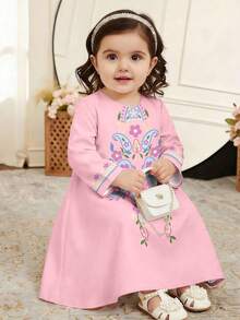 SHEIN 优雅可爱的女婴碎花长袖连衣裙 - 彩色 - 查看 3