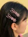Joivida 1PC Elegant Alloy Hair Clip Pink Crystal Rhinestone Bunny Ear Design Minimalist Barrettes For Women Daily Wear Party Wedding Hairstyle Accessory Gift