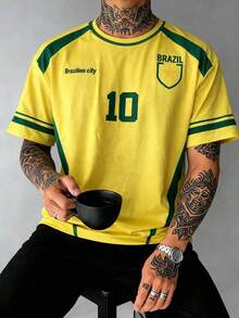 HIMLAND Men's Casual Commuter Streetwear Graphic Print T-Shirt World Cup Jersey Brasil Shirt Yellow And Green Jersey Brazilian Shirt Number 10 Shirt - Yellow - View 4