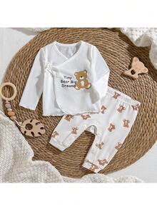 Loomiva Off-White Autumn Cute Family Matching Newborn Baby Boy Girl Cute Bear Pattern Knitted Round Neck Long Sleeve Pullover & Elastic Pants 2pcs Set Outfit - White - View 4