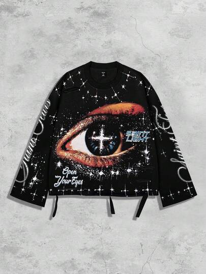 ROMWE MEN Street Life 复古街头风格破洞圣徒图案长袖圆领男士T恤，适合秋季