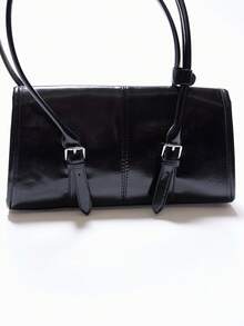 MUSERA 女士单肩包，搭扣细节，漆皮长肩带手提包，可爱日常配饰，适合日常外出 - 黑色 - 查看 2