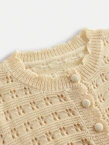 Franclia Vacation Style Casual Hollow-Out Knit Top And Shorts Set - Yellow - View 3