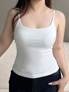 Dazy Plus Stretchy Fitted Solid White Camisole And Tank Top, Versatile For Spring/Summer - White - View 1