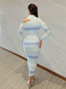 MDEdit 优雅渐变色露肩中长紧身连衣裙，秋冬 - 彩色 - 查看 2